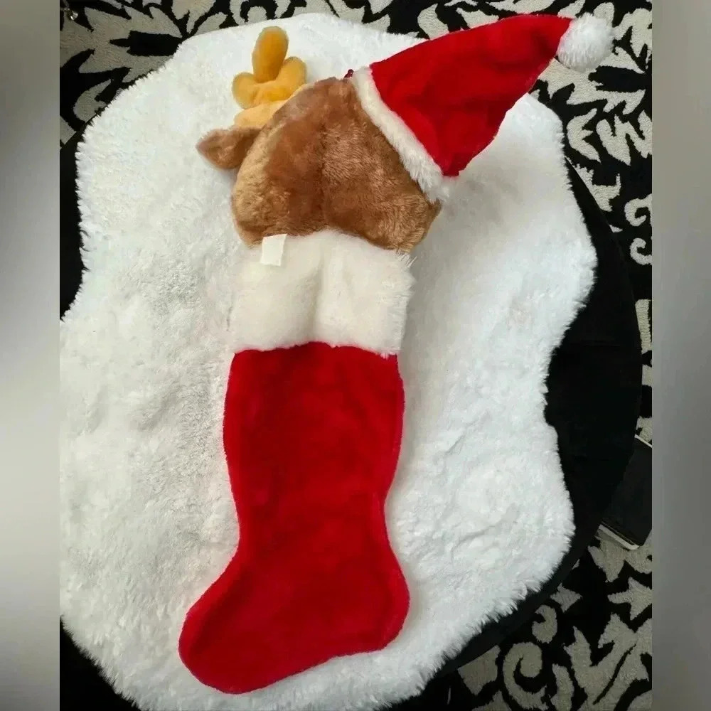 Vintage Christmas Stocking Teddy Bear Santa Hat Reindeer 80’s 90’s Cute Gift - Picture 3 of 11